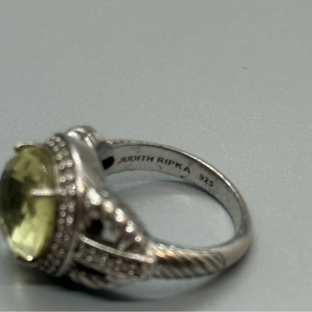 Judith Ripka Sterling Silver Lemon Quartz & CZ Cocktail Ring – Size 6.75- BEAUTY